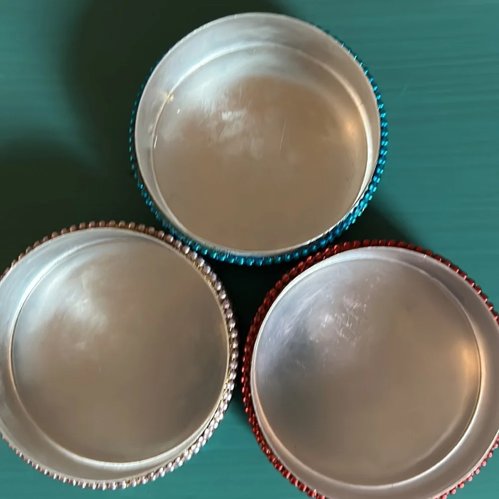 Pier 1 Set of 3 Round Jeweled Aluminum Trinket Jewelry Storage Boxes